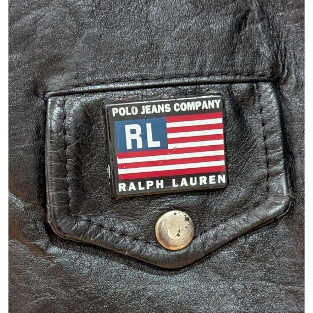 Vintage Ralph Lauren x Chaps U.S ARMY 100% Leather Moto Jacket Men's S in black - Picture 6 of 9